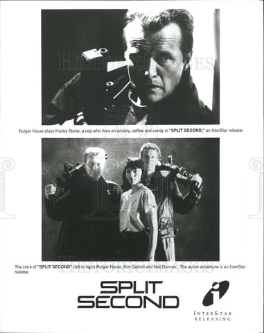 1992 Press Photo Rutger Hauer, Kim Cattrall, Neil Duncan in "Split Second" - Historic Images