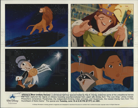 Press Photo Disney Cartoon Heroes Simba Jiminy Cricket Pocahontas And Quasimodo - Historic Images