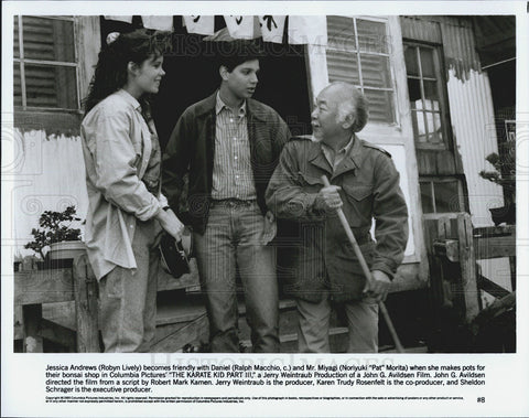 Press Photo Robyn Lively, Ralph Macchio, Moriyuki Morita, Karate Kid III - Historic Images