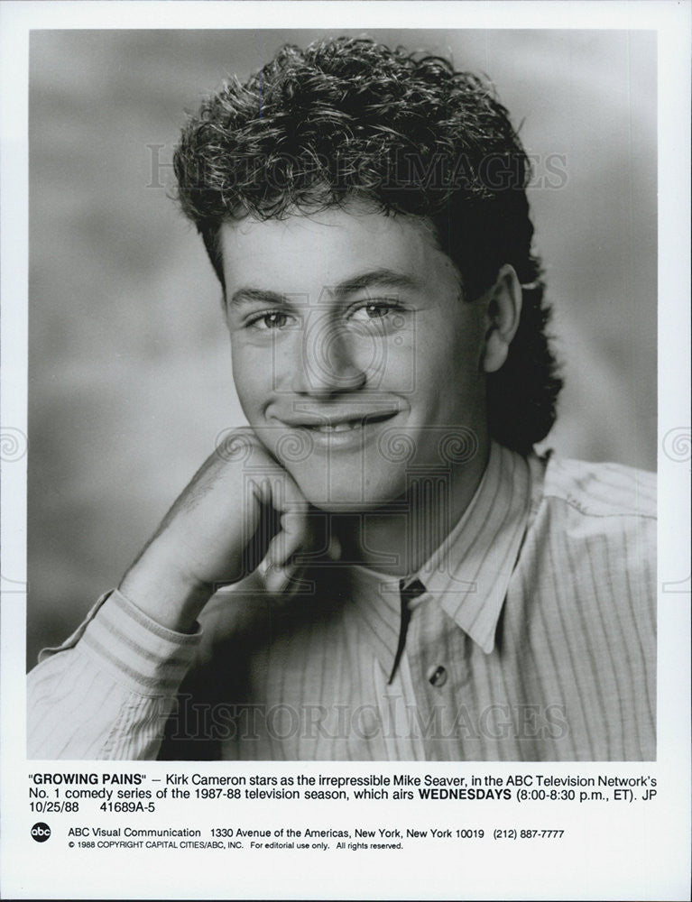 Kirk Cameron stars as Mike Seaver in Growing Pains. 1988 vintage promo ...