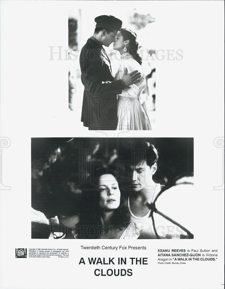 1995 Press Photo of Actress Aitana Sanchez-Gijon and Actor Keanu Reeves. - Historic Images