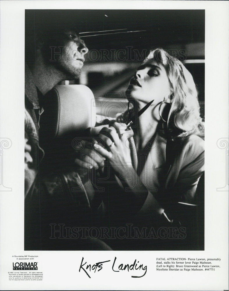 1992 Press Photo "Knots Landing" Scene Bruce Greenwood Nicollette Sheridan - Historic Images