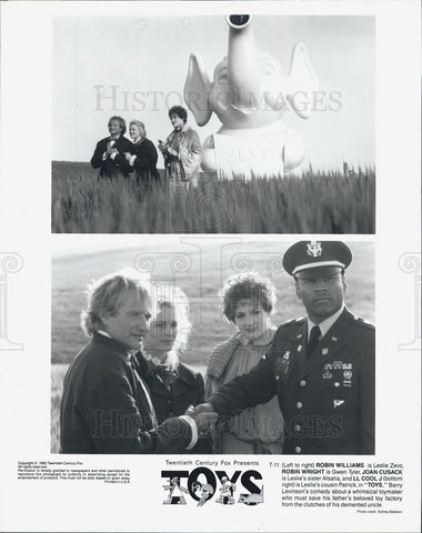 1992 Press Photo Toys movie Robin Williams Robin Wright Joan Cusack LL cool J - Historic Images