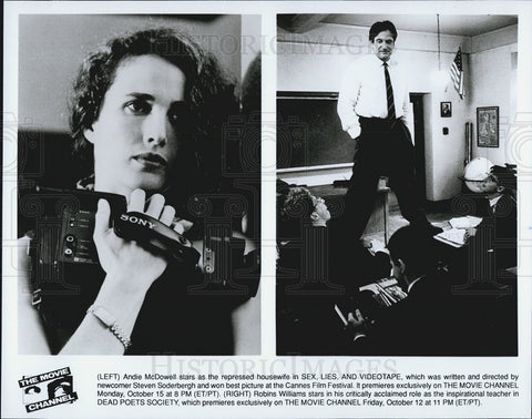 Press Photo Andie McDowell Sex Lies Videotape Robin Williams Dead Poets Society - Historic Images