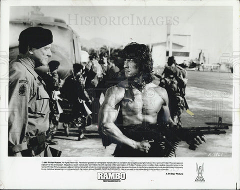 1985 Press Photo Richard Crenna and Sylvester Stallone in Rambo II - Historic Images