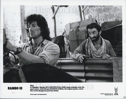1988 Press Photo Sylvester Stallone and Sasson Gabai in a scene from Rambo III - Historic Images