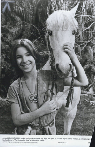 1984 Press Photo Noah Hathaway with Horse in "The Neverending Story" - Historic Images