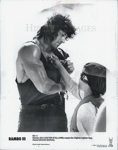 1988 Press Photo Sylvester Stallone and Doudi Shoua in "Rambo II". - Historic Images