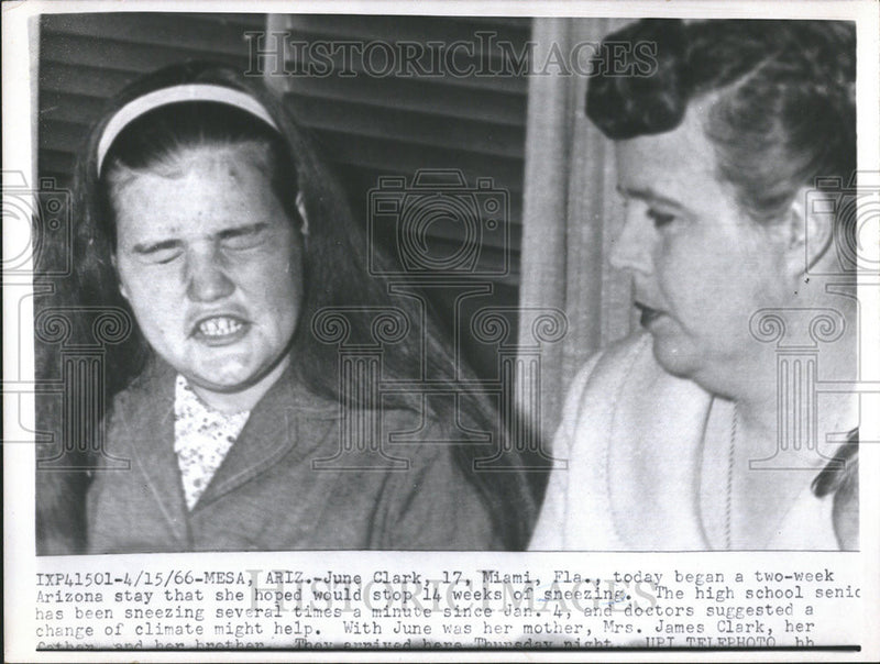 1966 Press Photo June Clark Mother Arizona Sneezing Relief - Historic ...