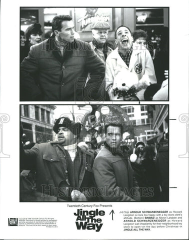 1996 Press Photo Arnold Schwarzenegger Howard Longston Sinbad Jingle Way Film - Historic Images