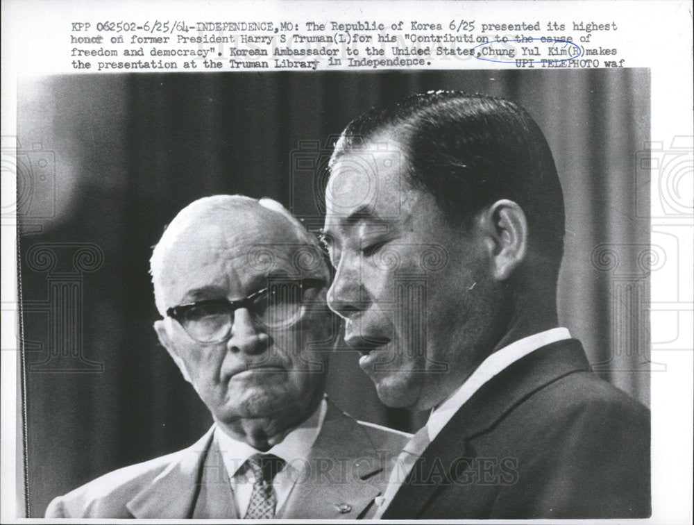 1964 Press Photo Republic Korea Ambassador Chung Yul Kim President