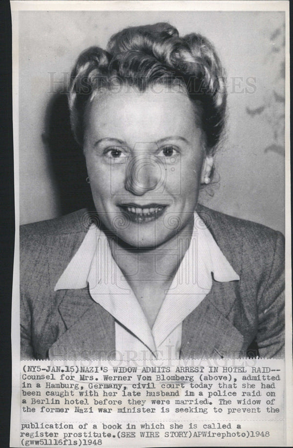 1948 Press Photo Mrs. Werner Von Blomberg Widow Of Nazi Germany Minist ...