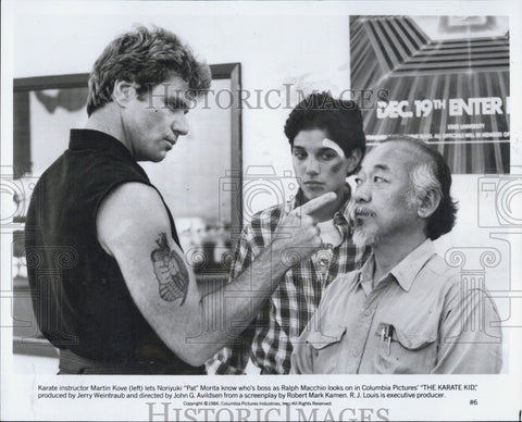 1984 Press Photo Pat Morita Martin Kove Ralph Macchio The Karate Kid - Historic Images