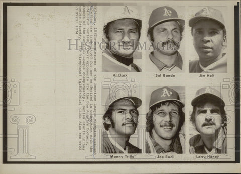 1974 Press Photo Oakland Athletics,Dark,Bando,Holt,Trilto,Rudi,Haney - Historic Images