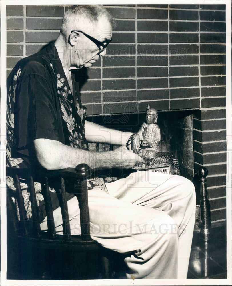 1963 Dr. John Baird & Bronze Nestorian Buddha Press Photo