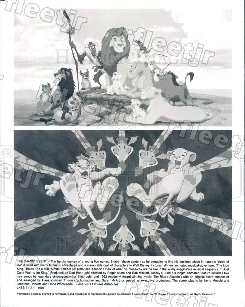 1994 Walt Disney Characters in Film The Lion King, Simba Press Photo adx629