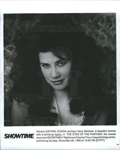 1989 Press Photo Daphne Zuniga Eyes of the Panther