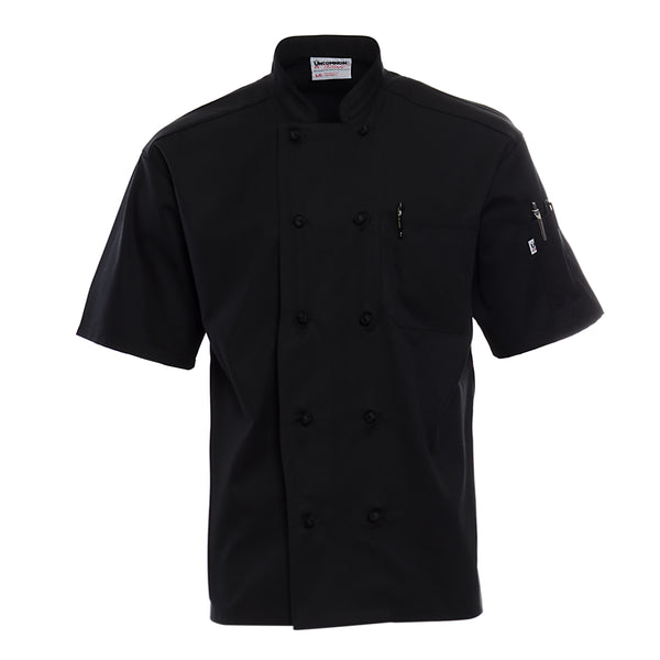 Black Short-Sleeve Chef Coat with Knot Buttons | Chef Duds