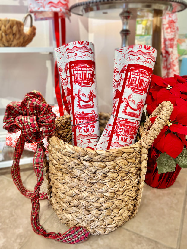 Christmas Ceramic Bread Basket with Red Tea Towel