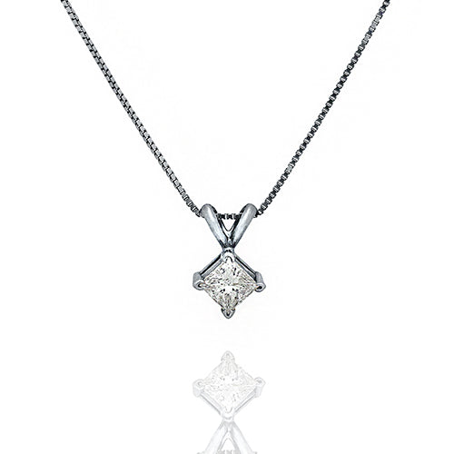 Solid 14KT White Gold Princess Cut Diamond Necklace