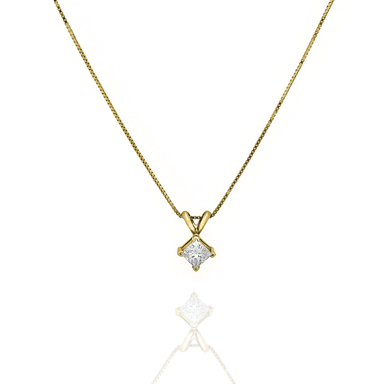 14KT Yellow Gold 0.48CTW Princess Cut Diamond Necklace with Box Chain