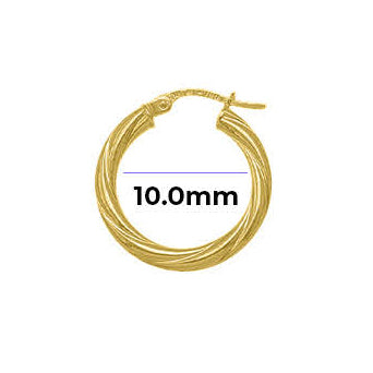 Measured Solid Gold Textured Hoop Earring 10mm Diameter