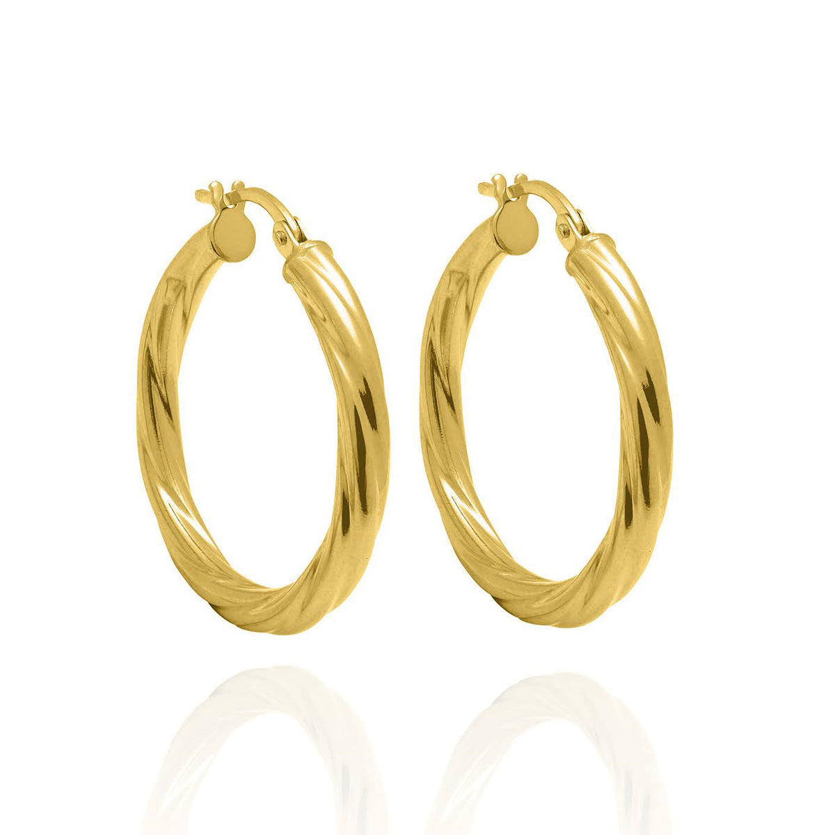 Solid Yellow Gold Textured Hoops 3mm Tube 10KT