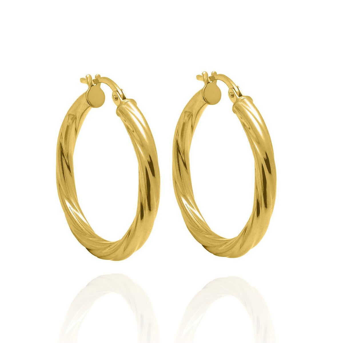Solid Yellow Gold Textured Hoops 3mm Tube 14KT