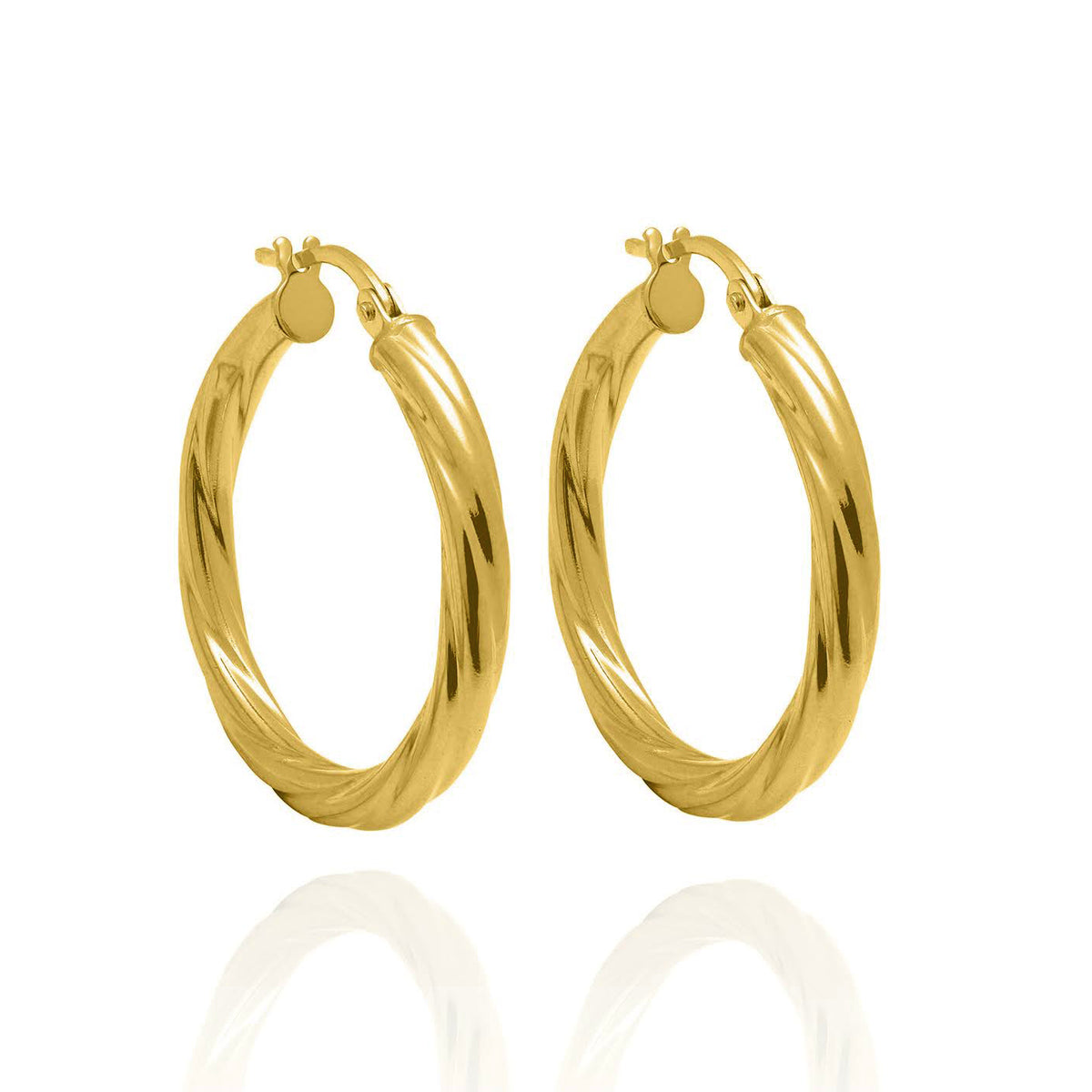 Solid Yellow Gold Textured Hoops 3mm Tube 18KT