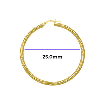 Measured Solid Gold Textured Hoop Earring 25mm Diameter