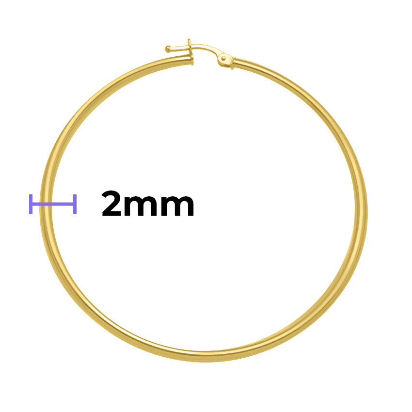 Solid Gold Hoop Earrings with Width Measurement 2mm