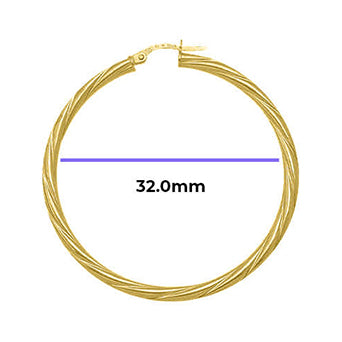 Measured Solid Gold Textured Hoop Earring 30mm Diameter