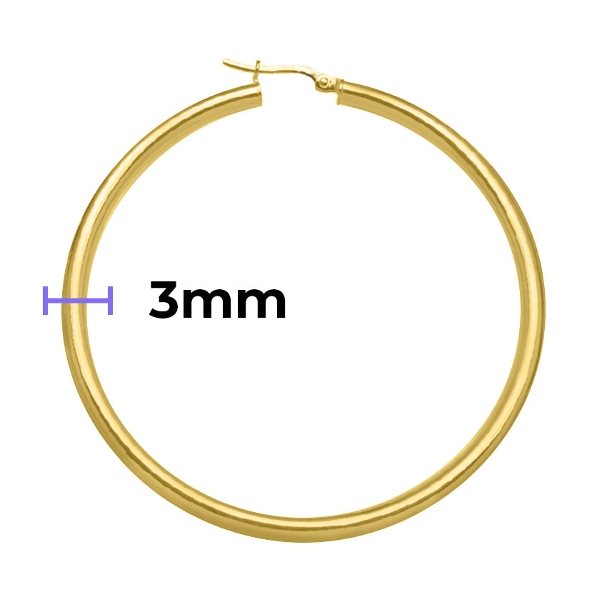 Solid Gold Hoop Earrings with Width Measurement 3mm