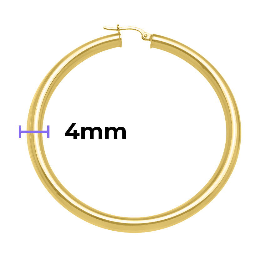 Solid Gold Hoop Earrings with Width Measurement 4mm