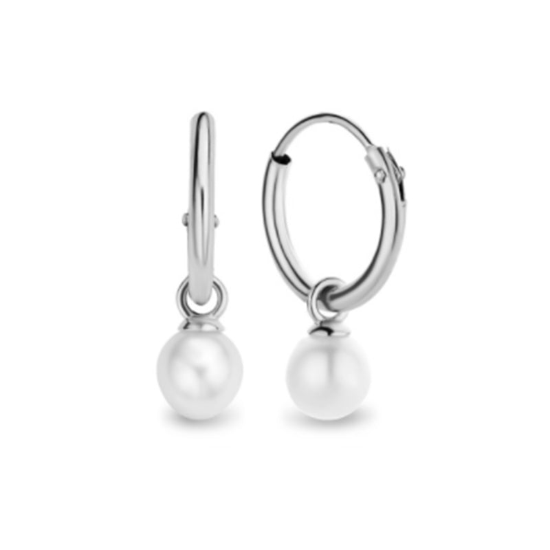 Silver Pearl Huggie Earrings