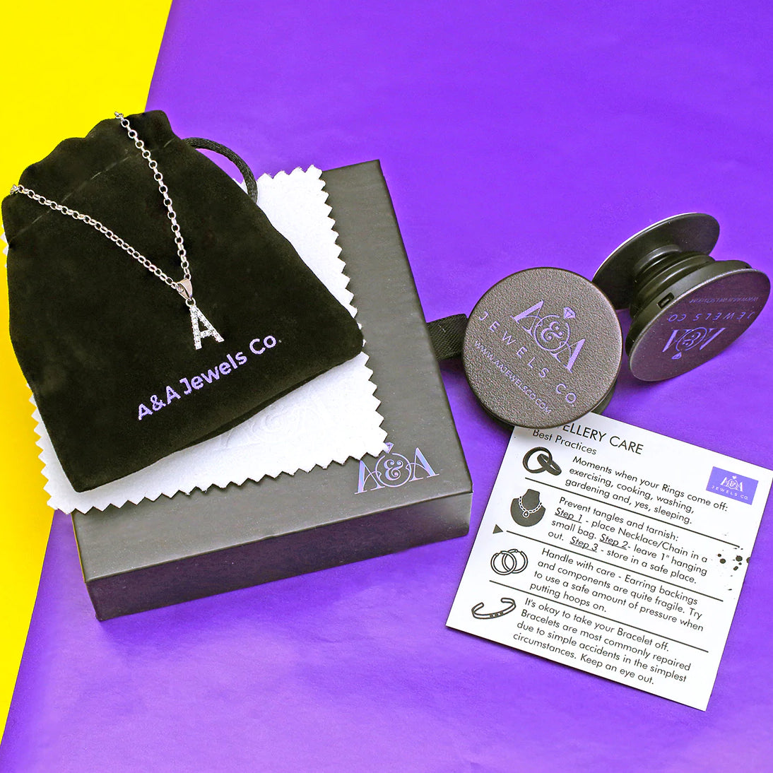 A&A Jewels Co. Packaging with Jewellery Care Card