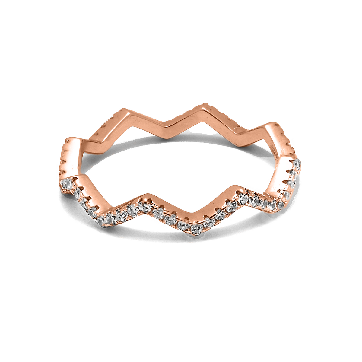 Sterling Silver 18KT Rose Gold Plated Zig Zag Ring set with Cubic Zirconia