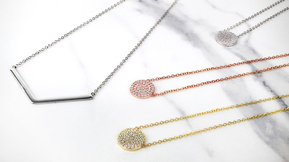Sterling Silver Necklaces 1 Yellow Gold Plated 1 Rose Gold Plated and 2 Rhodium Plated