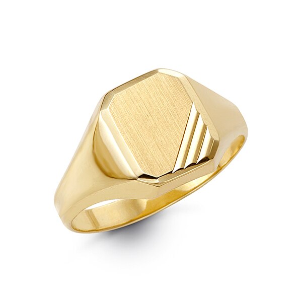 10KT Solid Gold Signet Ring with Stripes on Bottom Corner
