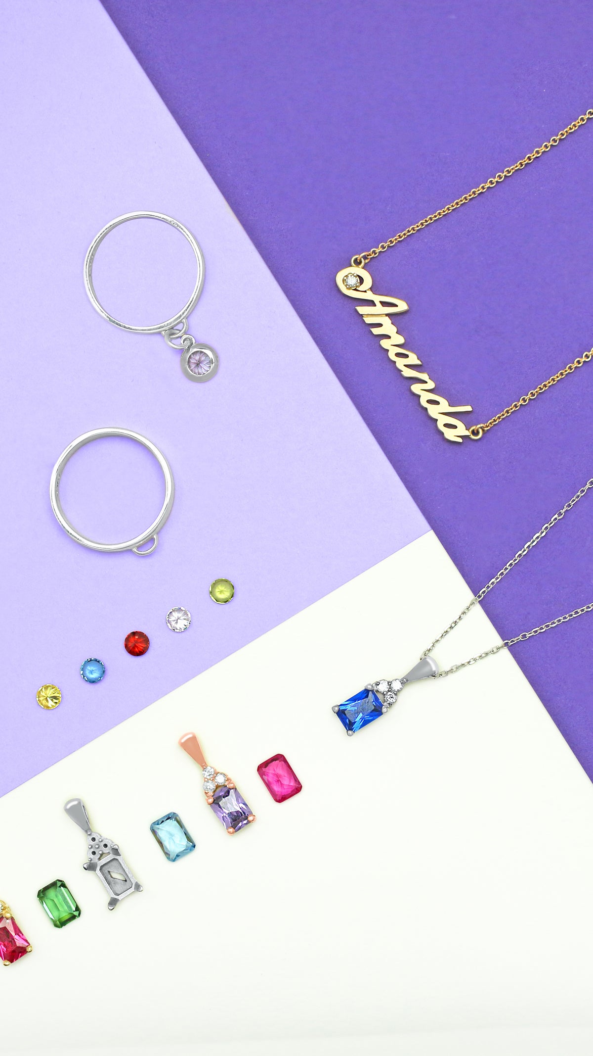 Gold and Silver Customizable Jewels with Name Necklace