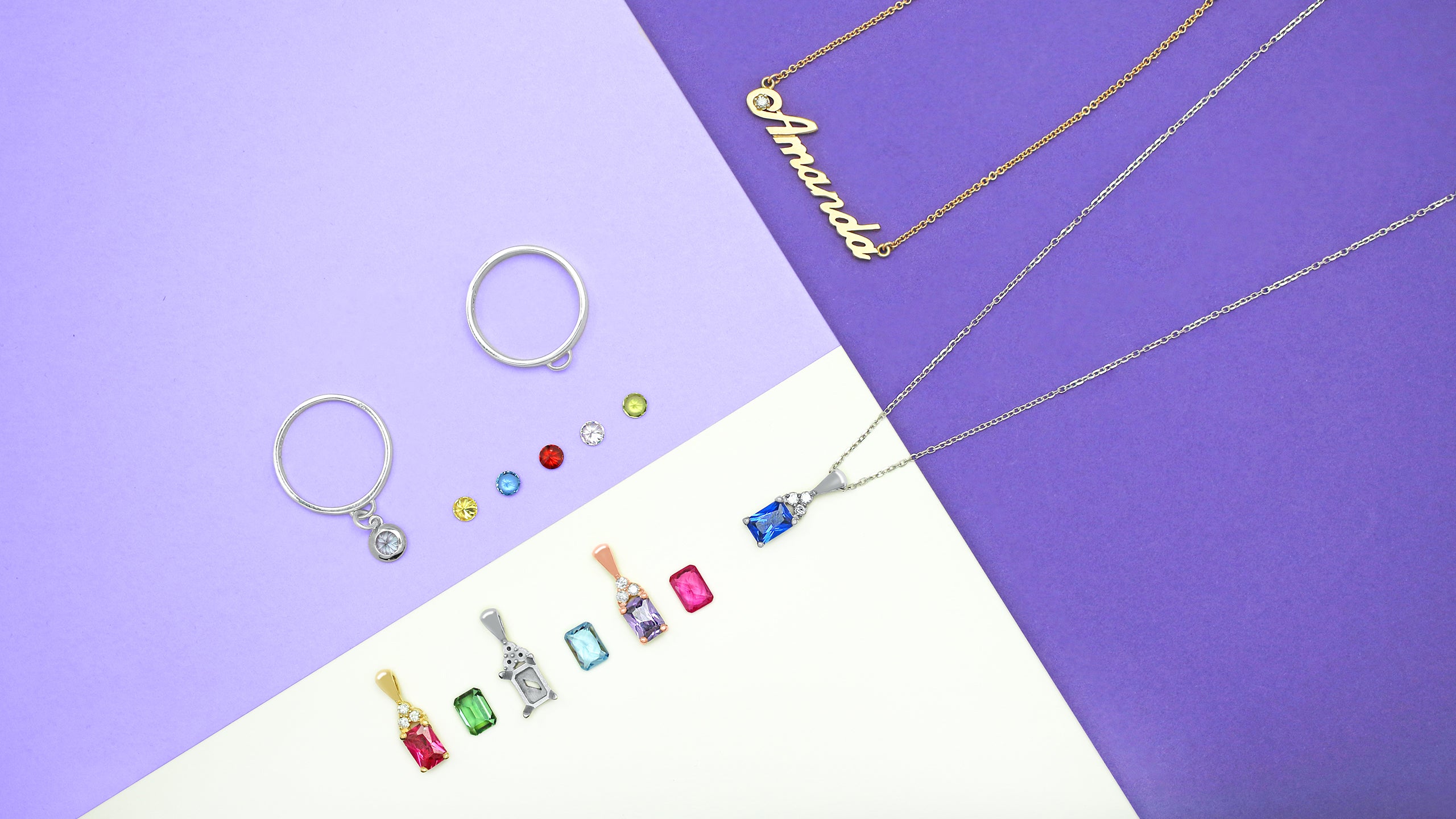 Dangle Rings Pescara Necklace and Amanda Name Necklace