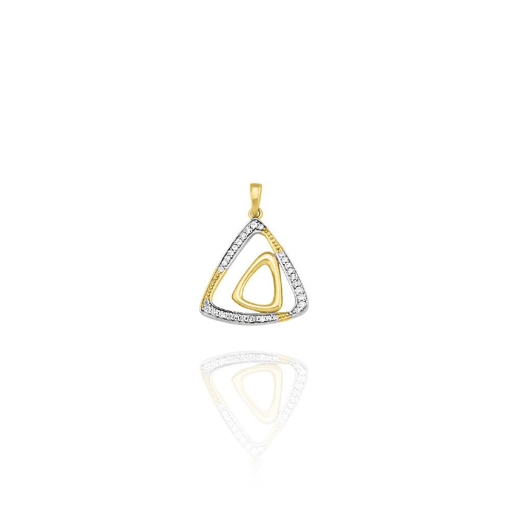 Solid White and Yellow Gold Triangle Pendant Set with Cubic Zirconia