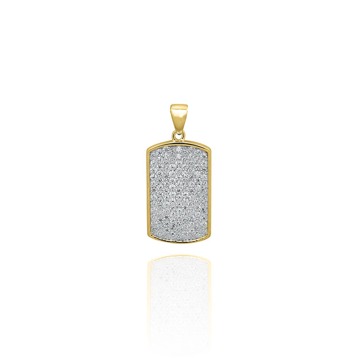 Sterling Silver 18KT Yellow Gold Plated  Dog Tag Pendant set with Cubic Zirconia
