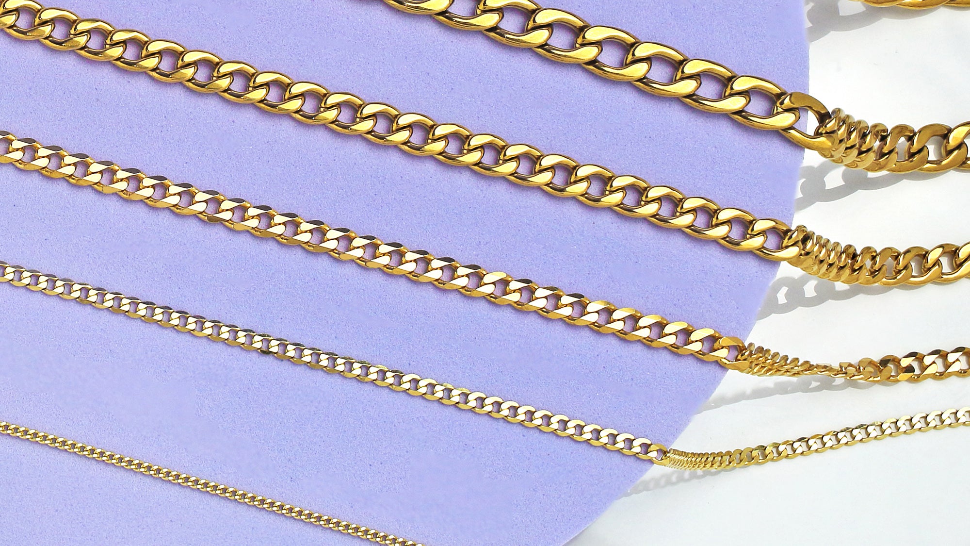 Solid Yellow Gold Curb Style Chains in Different Sizes