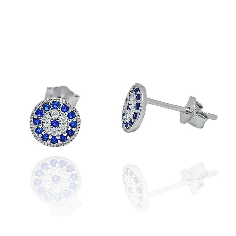 Sterling Silver Sapphire and Cubic Zirconia Set Stud Earrings