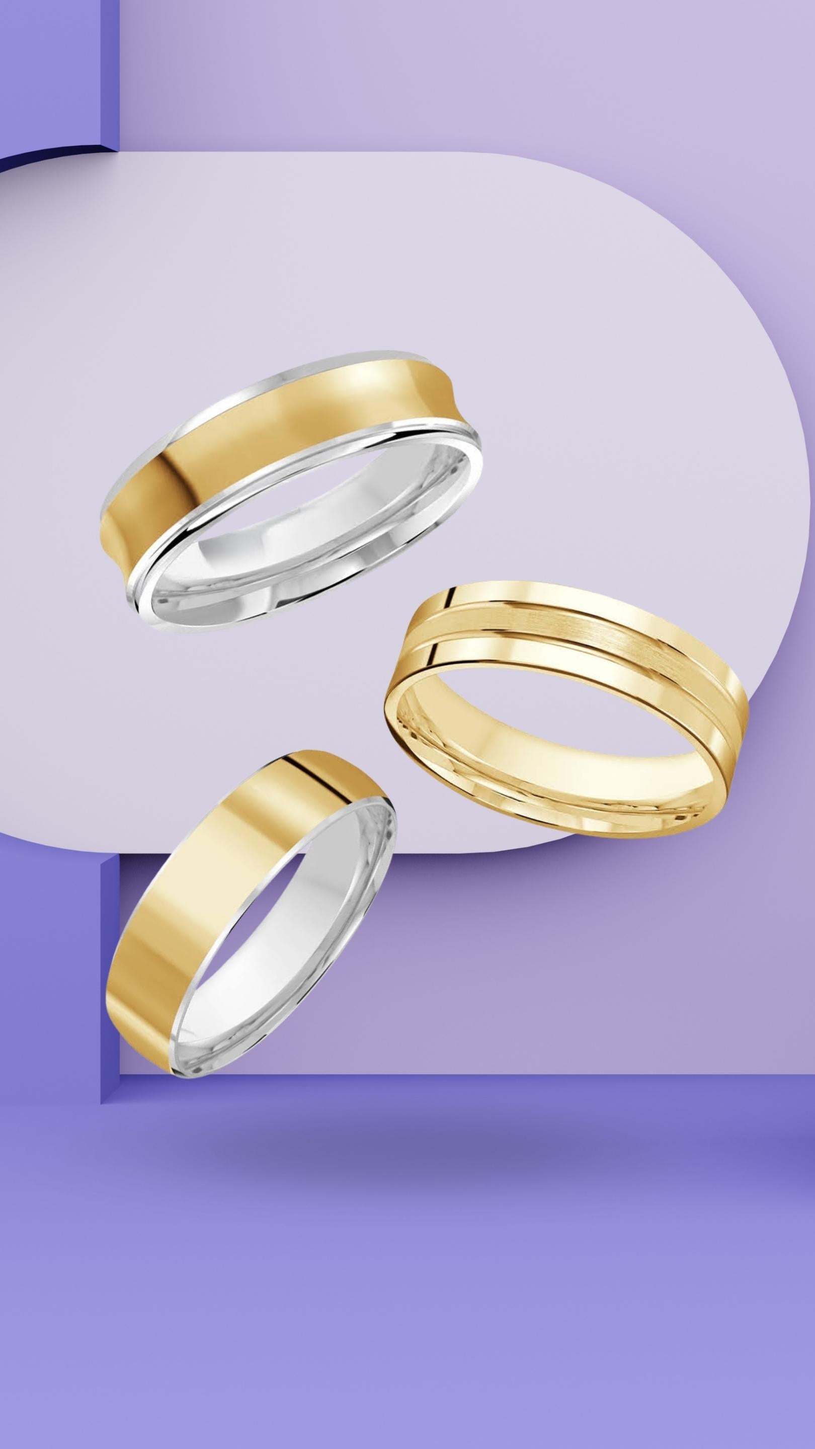 3 Gold Bands on Purple Background