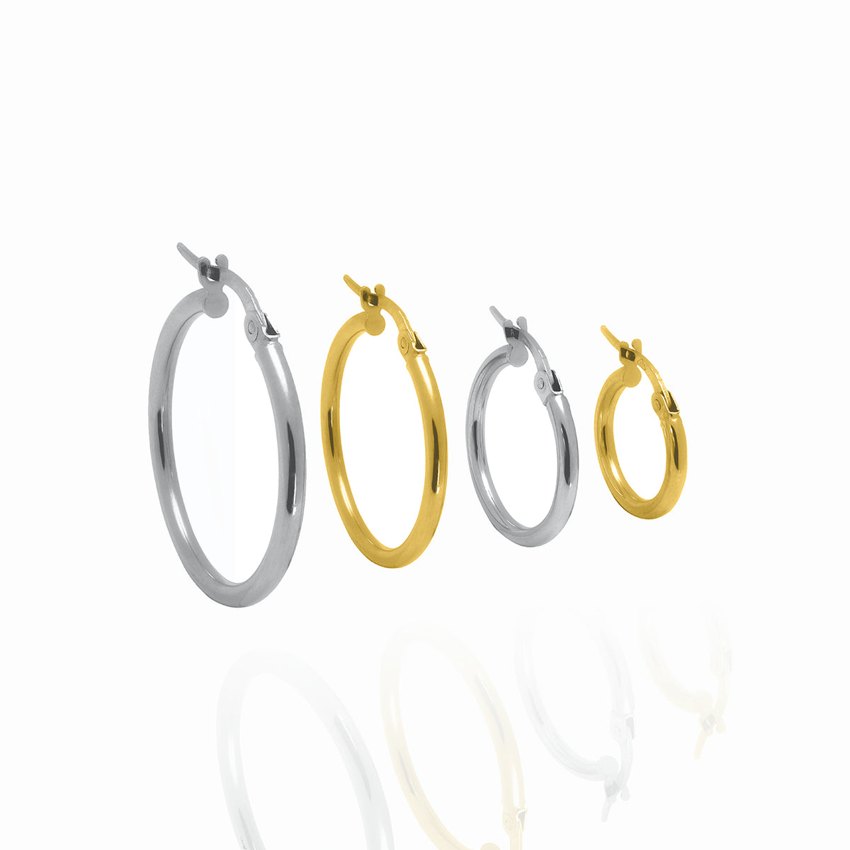 Solid White and Yellow Gold Hoop Earrings 2mm Tube