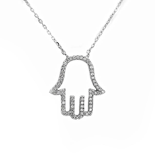 Silver Hamsa Necklace with Cubic Zirconia