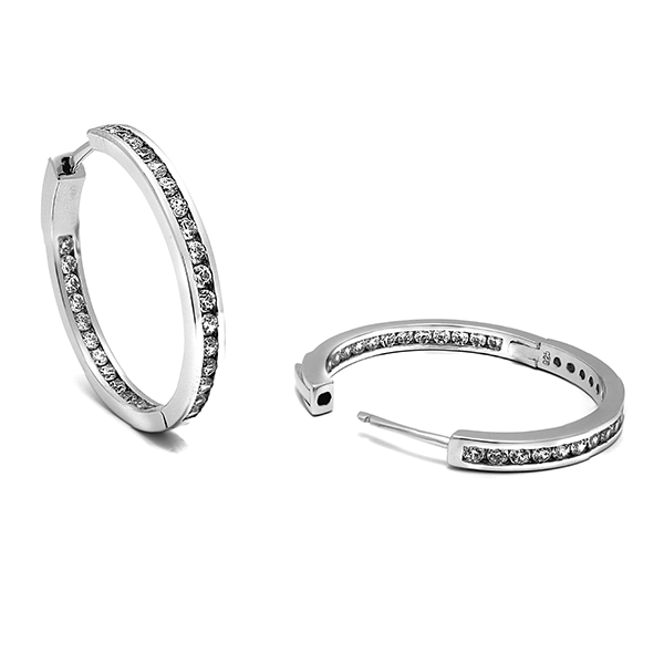 Sterling Silver Rhodium Plated Cubic Zirconia Set Hoop Earring