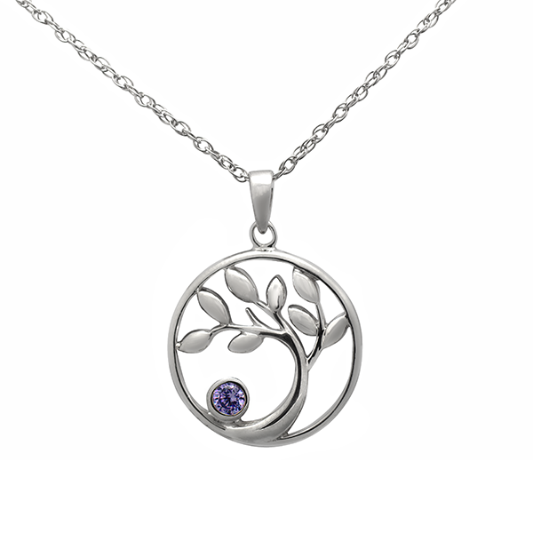 Sterling Silver Tree of Life Necklace set with an Amethyt